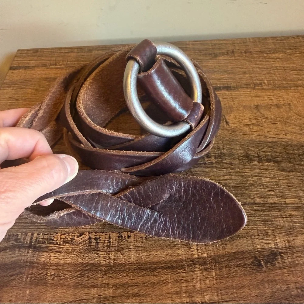 Fossil Brown Leather Belt Thick Braided
